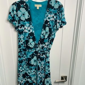 MICHAEL Michael Kors Blue Floral Chiffon Midi Wrap Dress XL